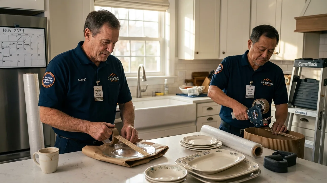 Professional crew packing kitchen dishware in Cobb Island, MD